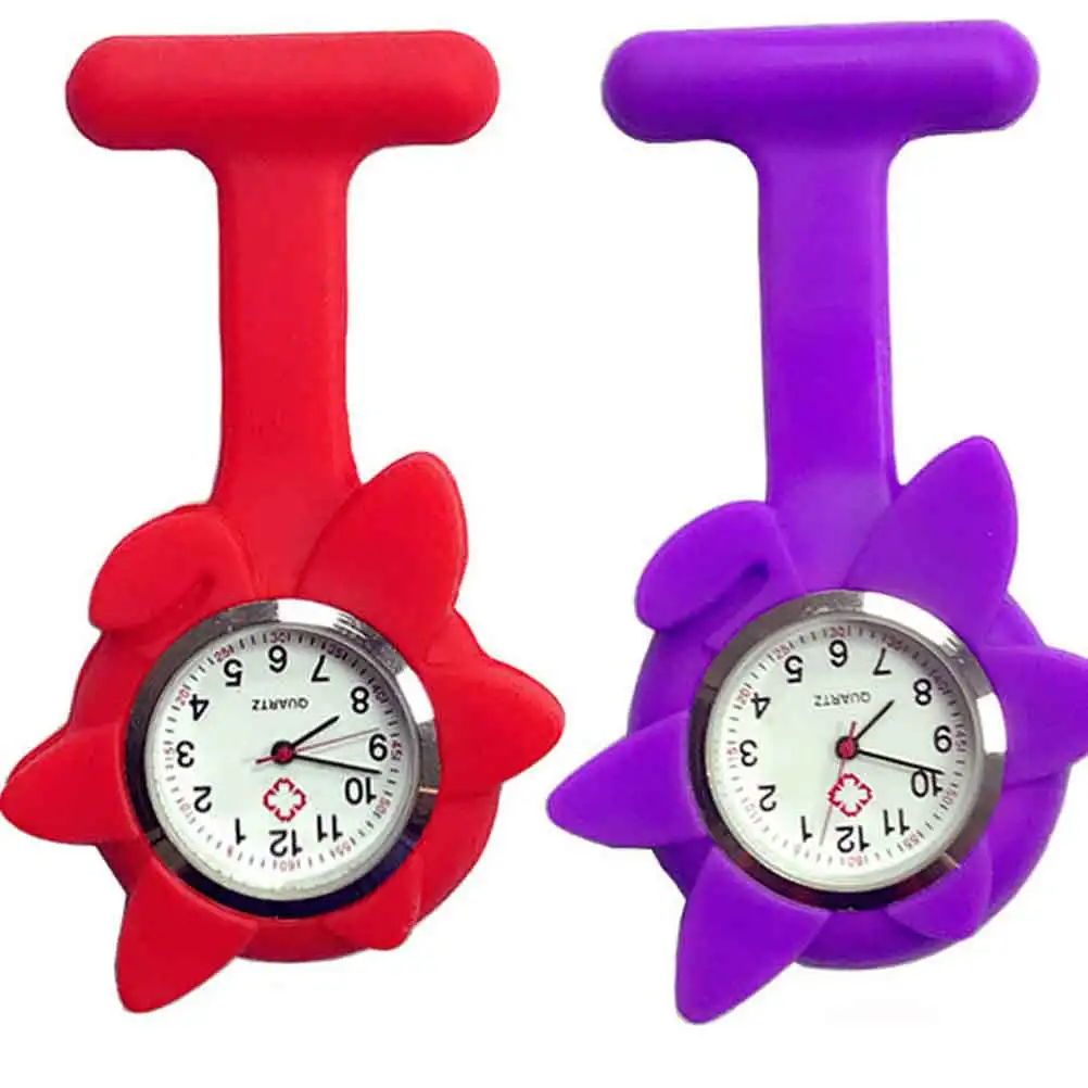 ساعة معلقة طبية من السيليكون على شكل عباد الشمس الأحمر، ساعة جيب للممرضات والأطباء، مقاومة للماء وخفيفة الوزن، ملابس عمل عصرية #1
