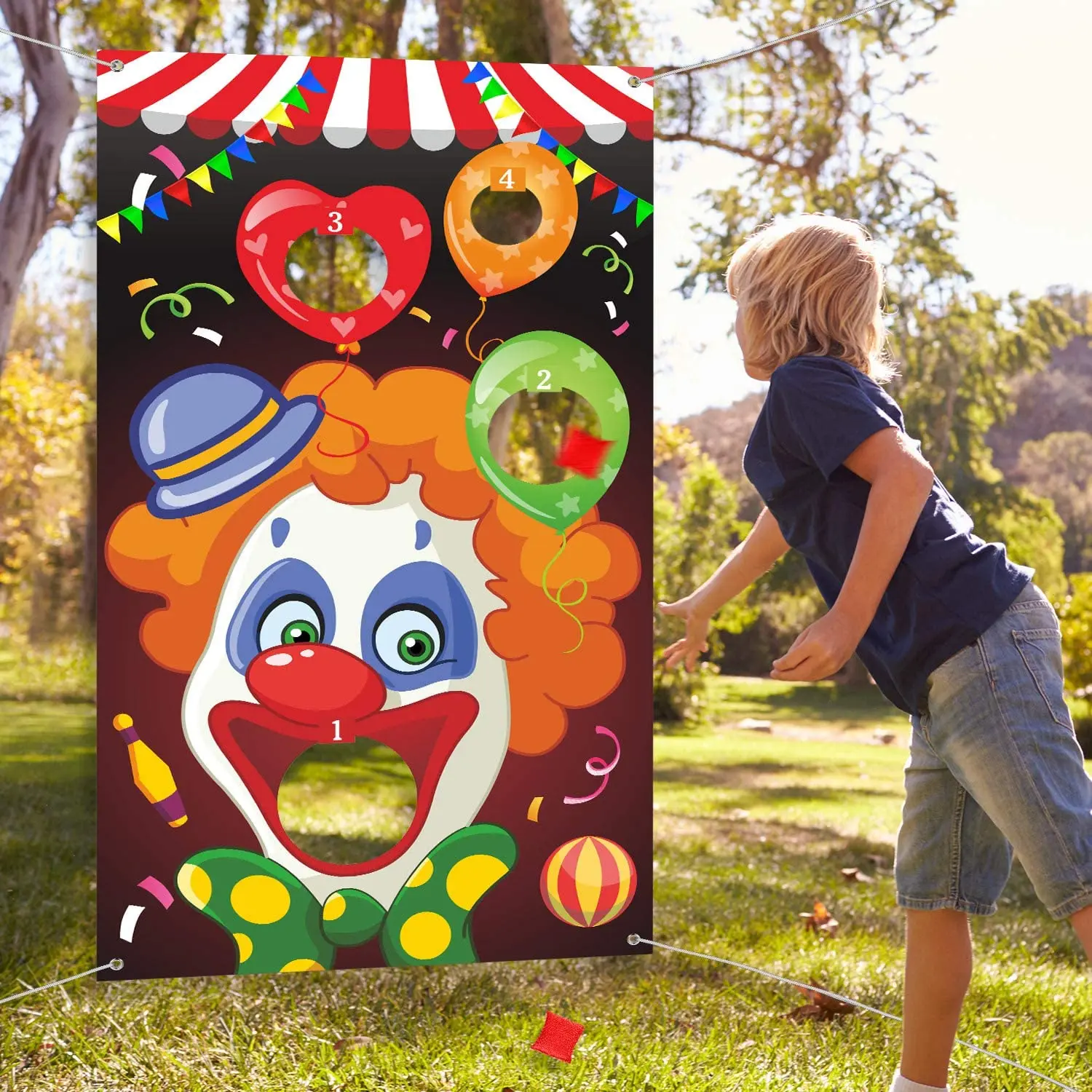 Carnival Clown Toss Game Banner for Kids and Adults in Carnival Party Activities Carnival Party Decoration