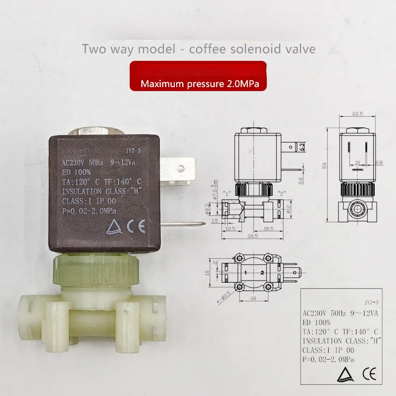 230V Solenoid Valve for Coffee Machine Steam Regulation Normally Closed Type Two/Three Way Design Pressure Range 0.02 to 2.0 MPa