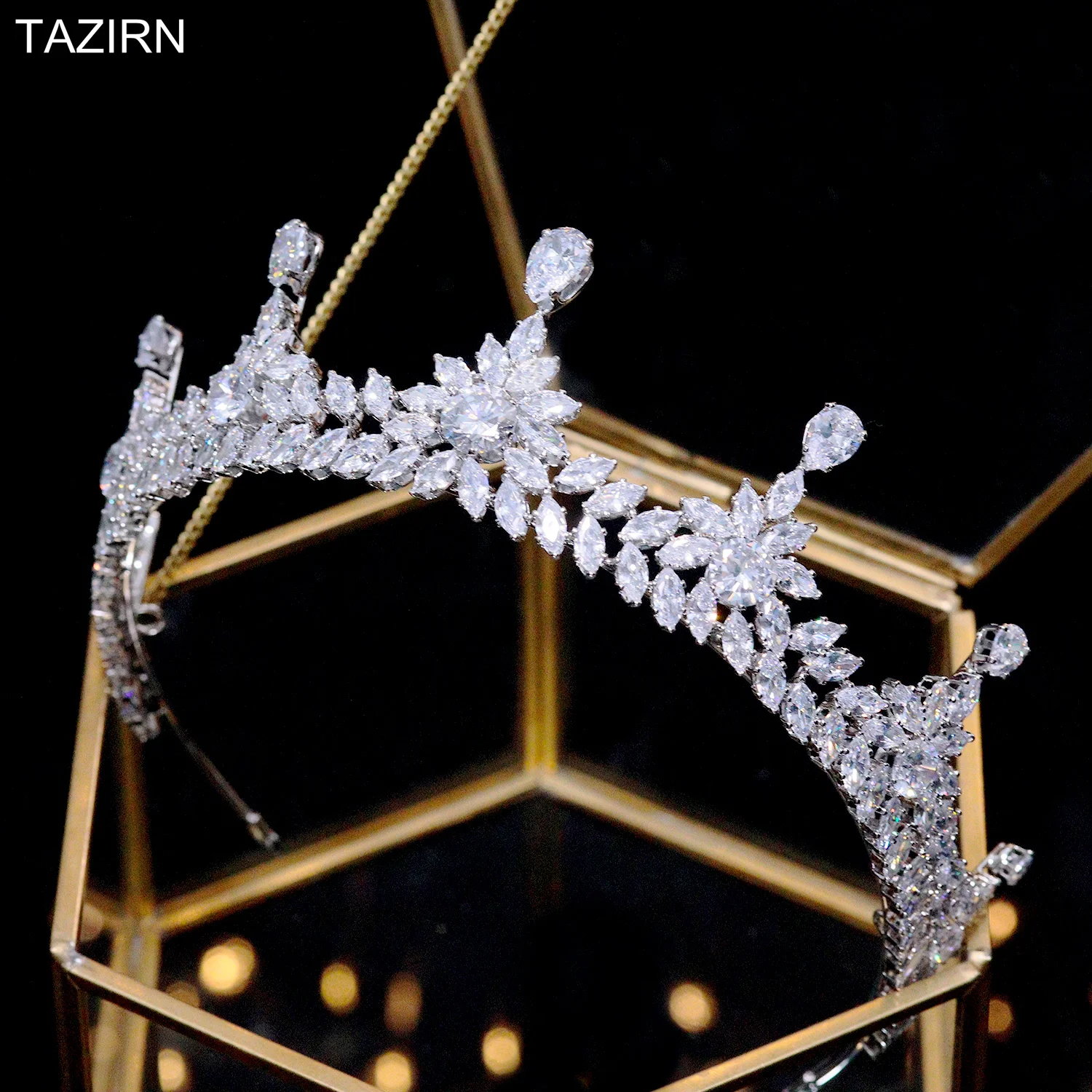 

3A Cubic Zirconia Wedding Bridal Tiaras Full Zircon Pageant Princess Queen Crowns Headpieces Hair Jewelry for Quinceanera Dress