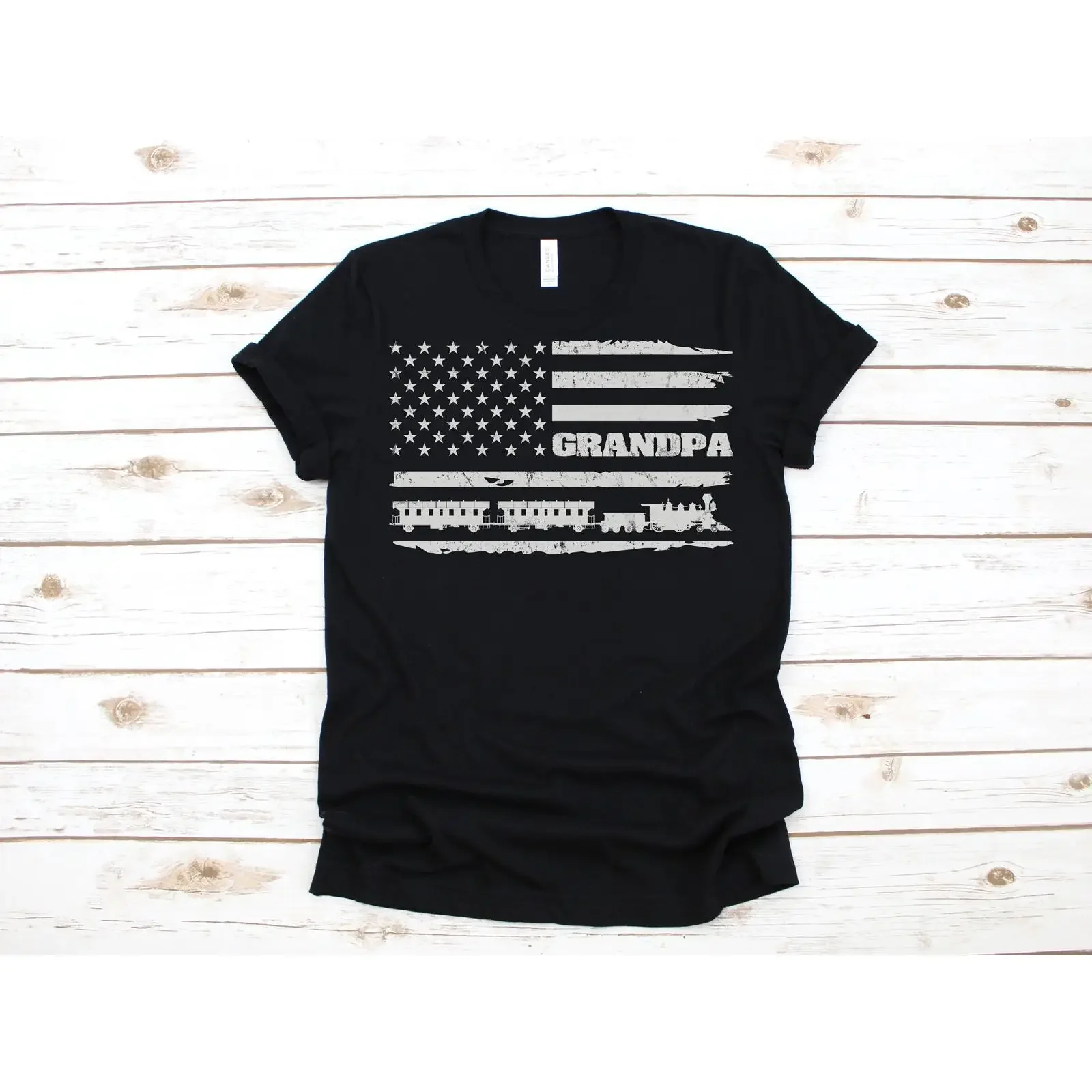 Grandpa Train Conductor Railroad American Flag USA T Shirt SweaT Long Sleeve Apparel  vintage Washed Breathable Slightly