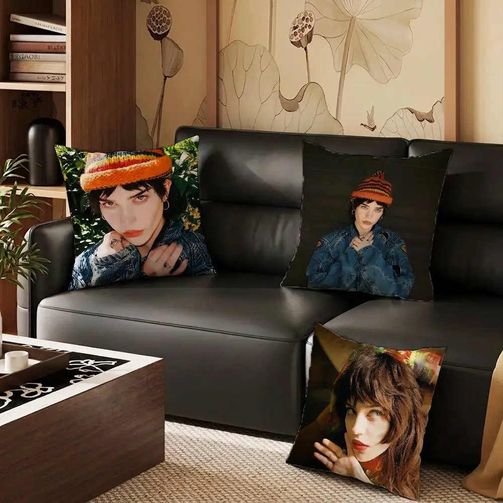 Actor S-Sophie T-Thatcher Pillow Case Square Double-Sided Printing Short Plush Sofa Cushion Cover Bedroom Bedside Pillow