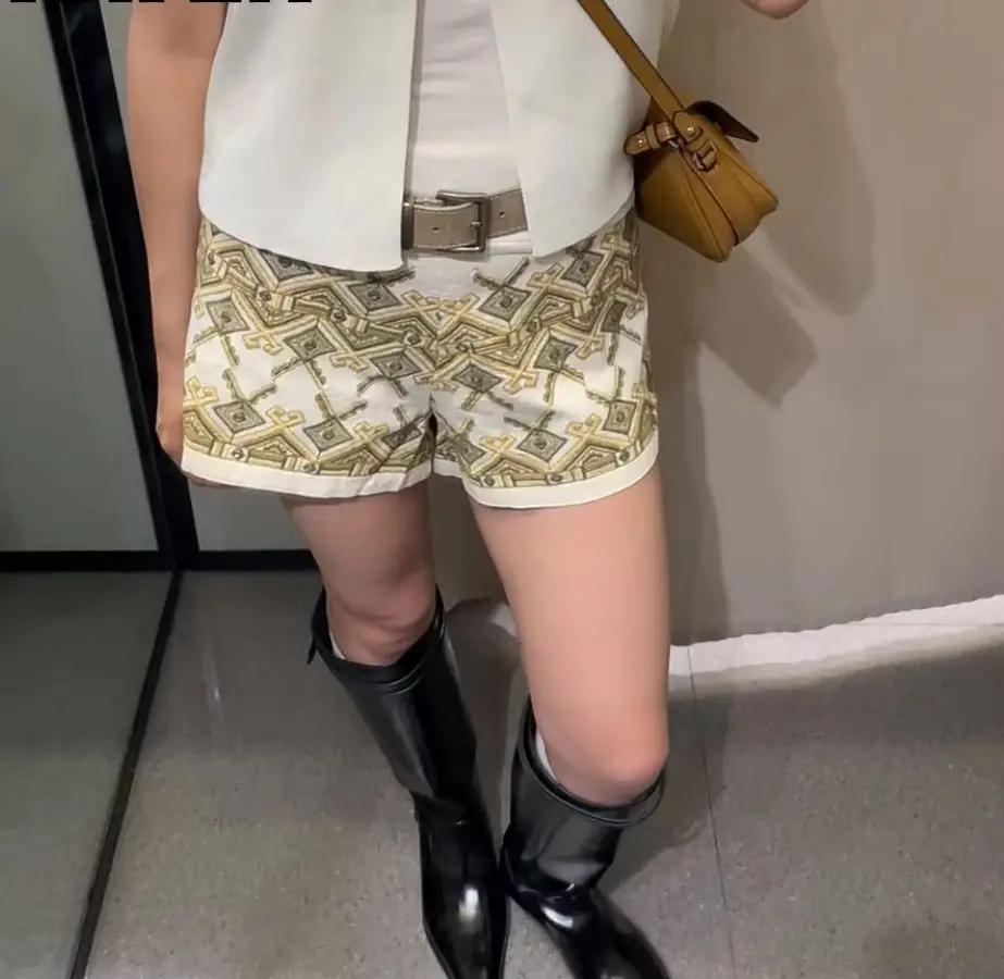 KONDALA 빈티지 여름 캐주얼 자수 여성 반바지 패션 2025 스트리트웨어 반바지 기하학적 시크 휴가 보헤미안 여성 반바지