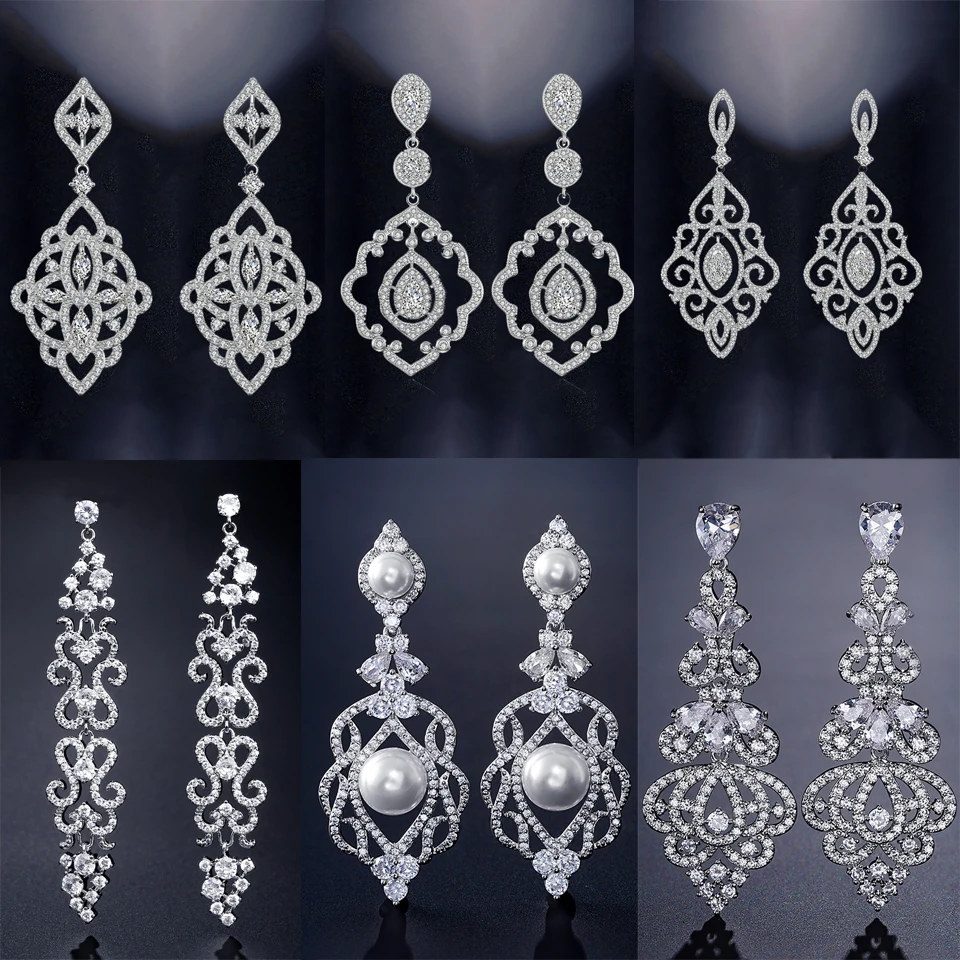 ZAKOL marka elegancka pusta geometryczna cyrkonia spadek zwisają kolczyk dla kobiet luksusowe błyszczące CZ Wedding Pary długie akcesoria do uszu