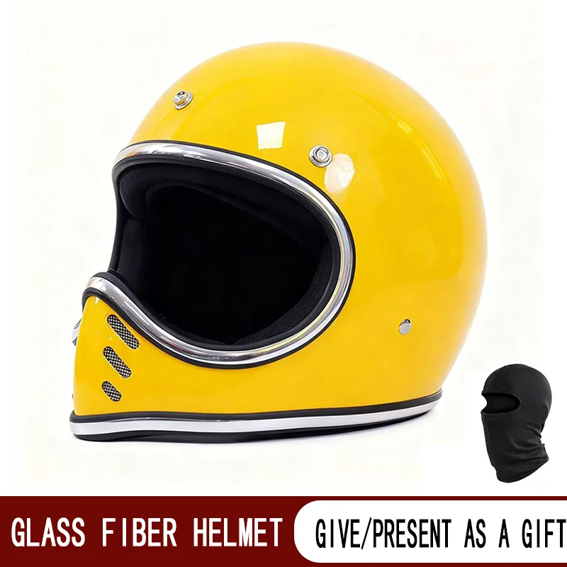 

Glass fiber motorcycle helmet retro cruise pedal Japanese pointed mouth small helmet yellow full helmet safety certification