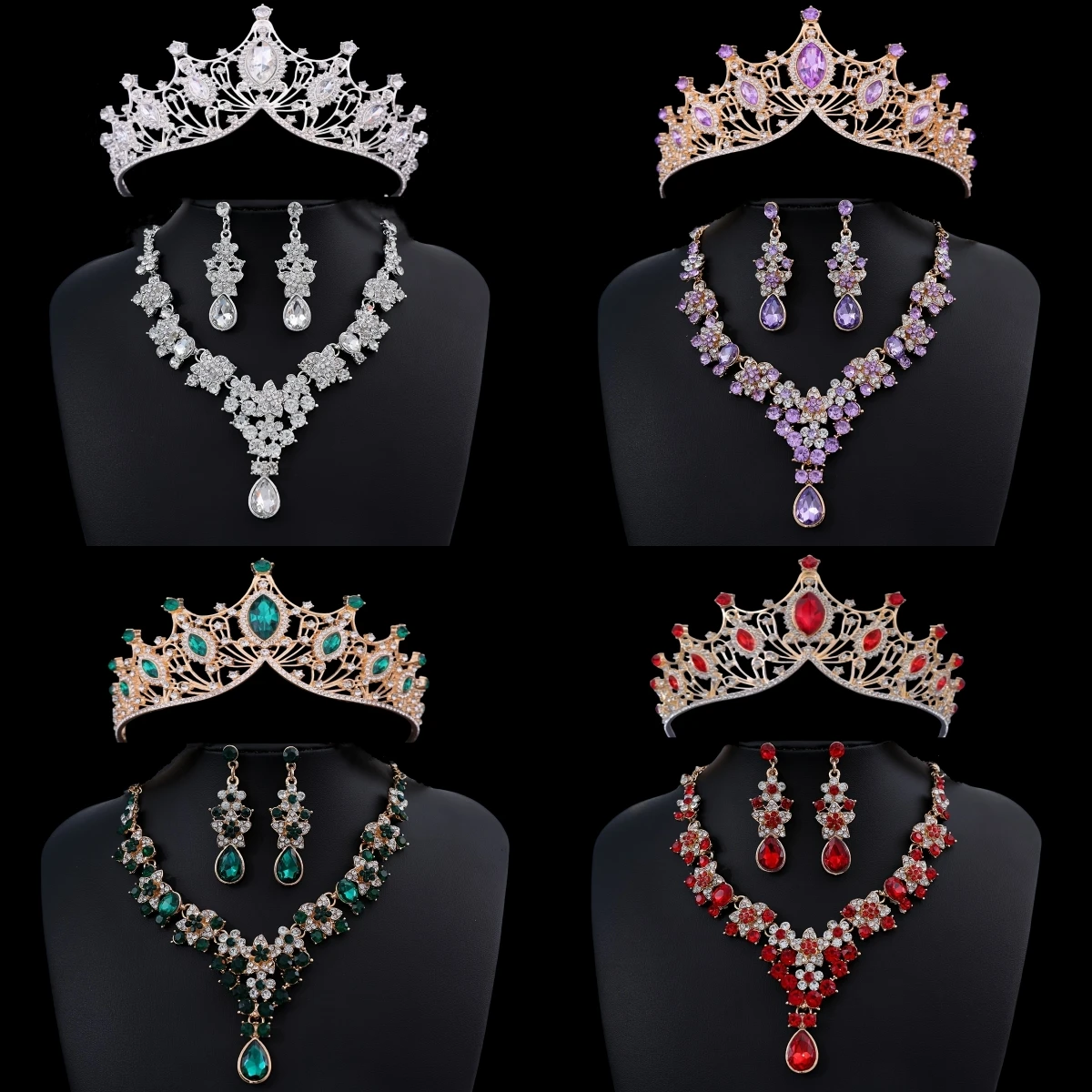 

Набор из 3 предметов: колье, серьги и корона с кристаллами, свадебный комплект украшений с камнями, аксессуары для волос, корона-тиара, подарок