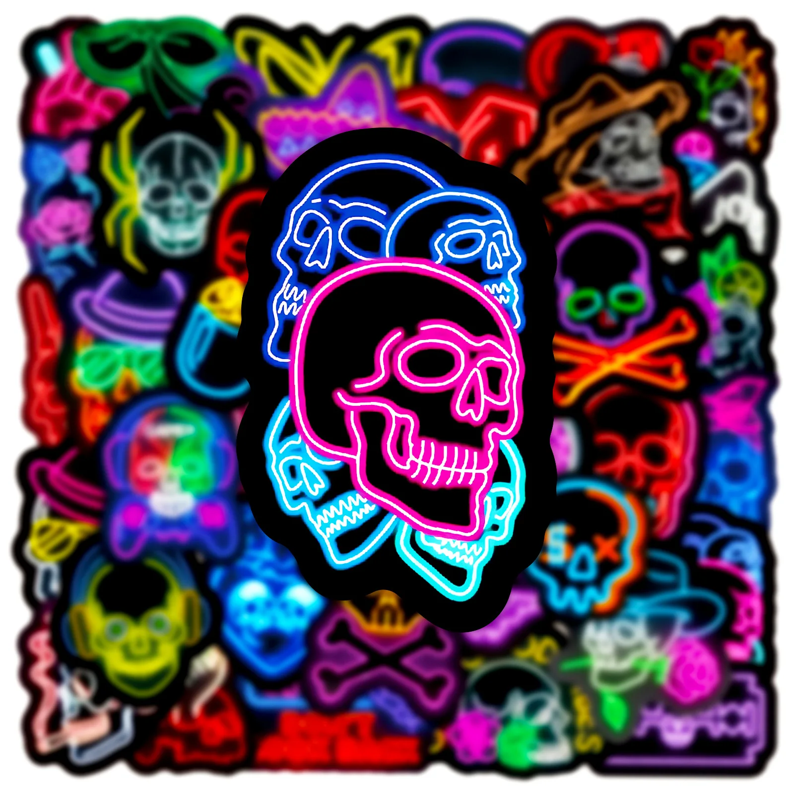 

10/30/50PCS Cartoon Neon Style Skull Cool Creative Decor Sticker Scrapbook Bookshelf Luggage Refrigerator DIY Sticker Decals Toy