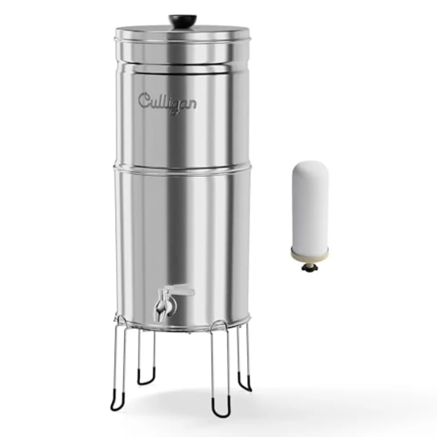 

MaxClear 3 Gallon Gravity Water Filter System Polished Stainless-Steel Countertop Water Filter NSF/ANSI Certified to Reduce Mic