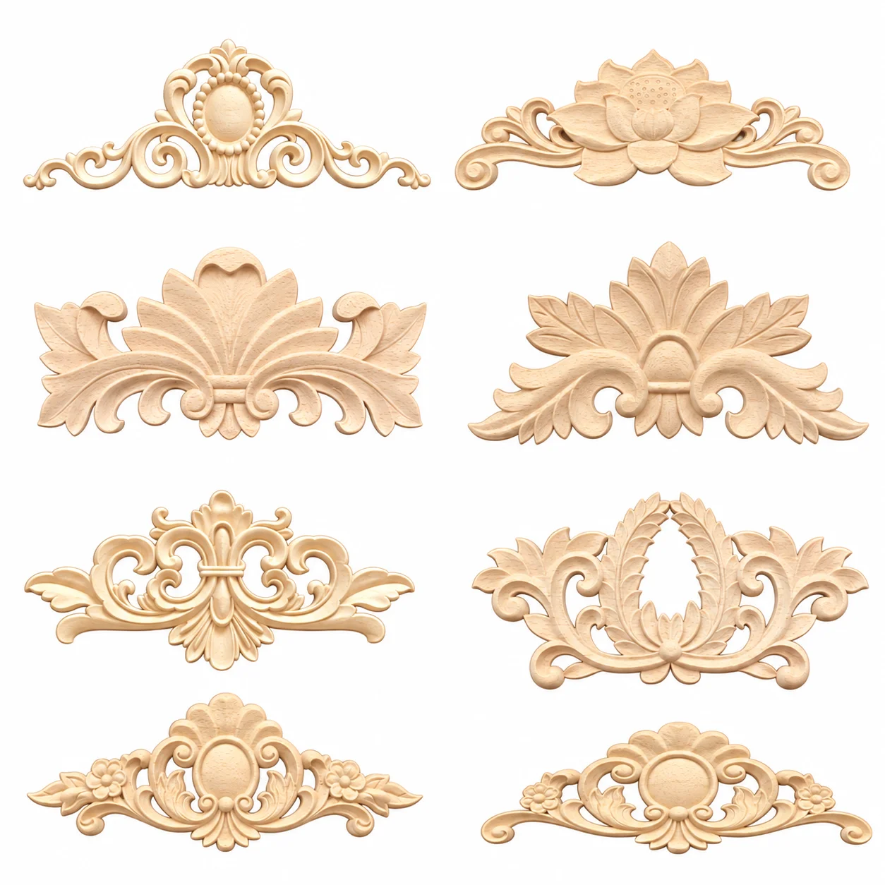 Wood Furniture Applique Luxury Home Decor Carved Wooden Onlay Vintage Floral Ornament for Cabinet Door Bed Wall Decoration