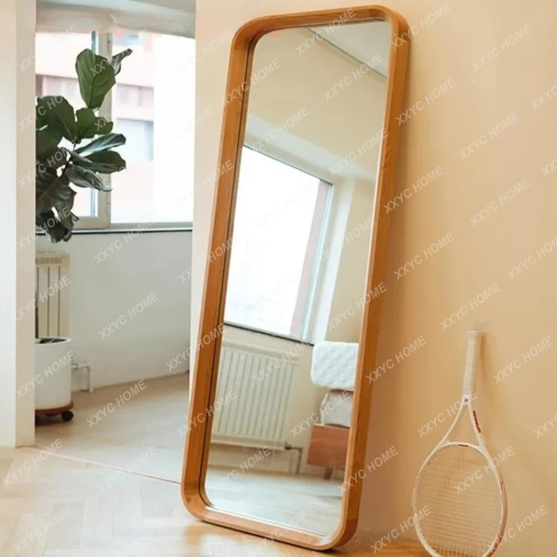 Lfloor-to-ceiling wall fitting cherry wood solid wood free punching Internet celebrity fitting mirror