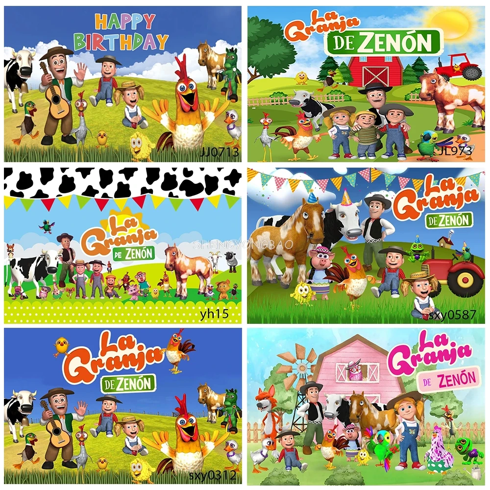 

La Granja De Zenon Photography Backdrops Kids 1st Birthday Party Green Grass Farm Barn Animal Tractor Photo Background NJ-01