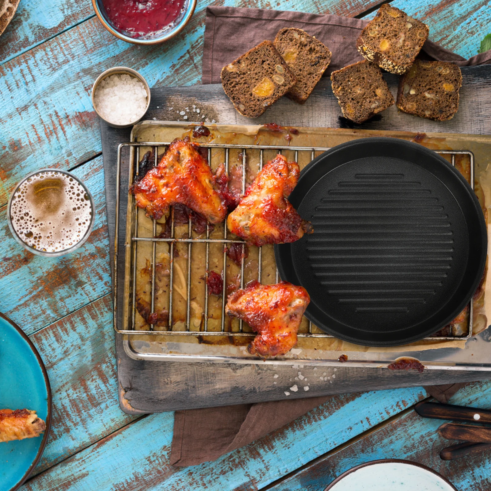 

Outdoor Grill Pan Non-Stick Deep Steak Plate Portable Aluminum Cooking Plate Kitchen Essential Grilling Supply