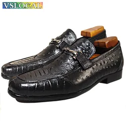 Luxury Men Real Leather Shoes Black Horsebit Loafers Slip on Prints Casual Mens Dress Shoes Wedding Office Loafers Men