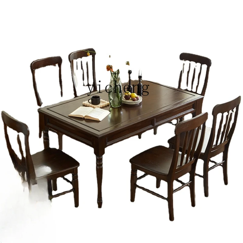 

Zf American-Style Solid Wood Country Retro Domestic Dining Room Table and Chair Combination Set