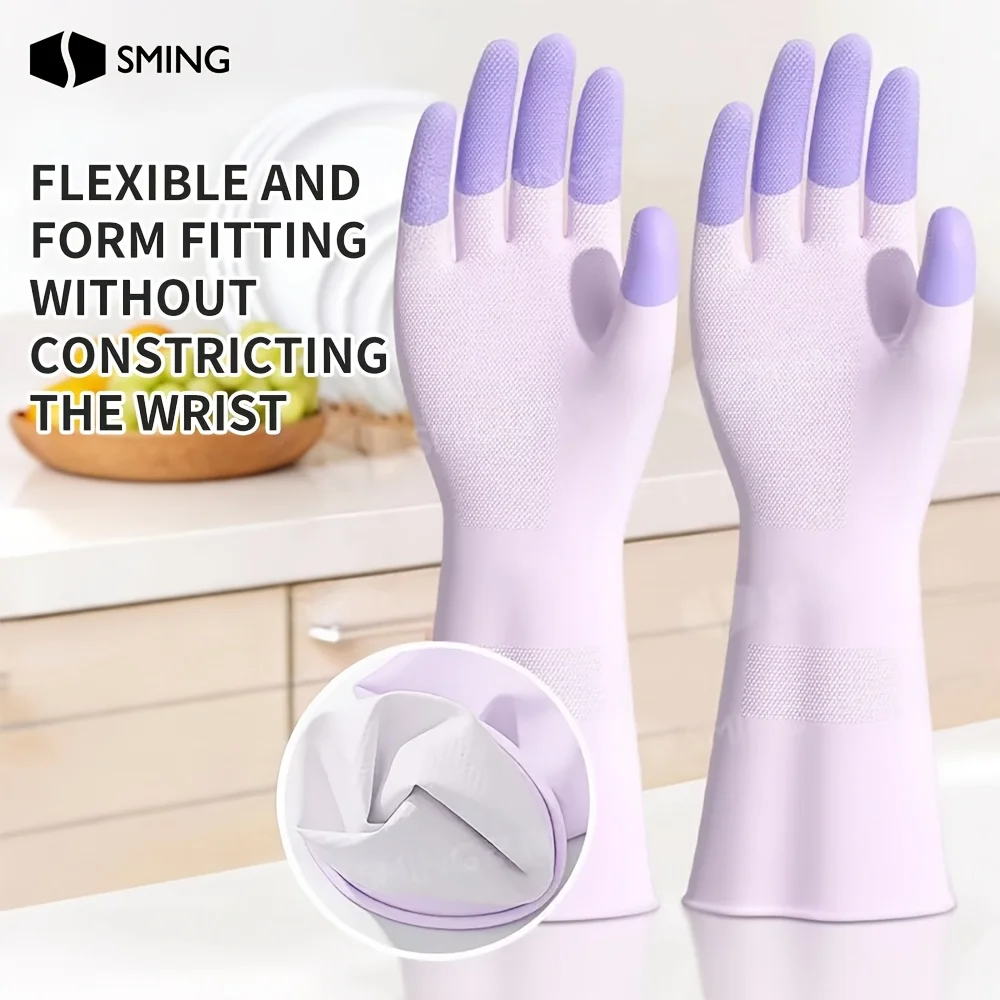 Silicone Dishwashing Cleaning Gloves Kitchen Supplies Anti Slip Convenient Long Dishwashing Gloves Reusable Durable Household