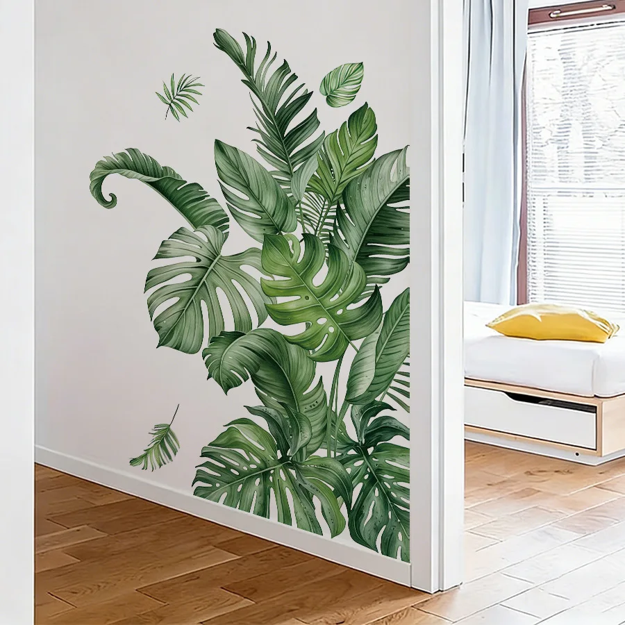 Large Size Green Plant Wall Decal Sticker For Home Decoration Monstera Deliciosa Self-adhesive Wallpaper Removable Home Wall Art