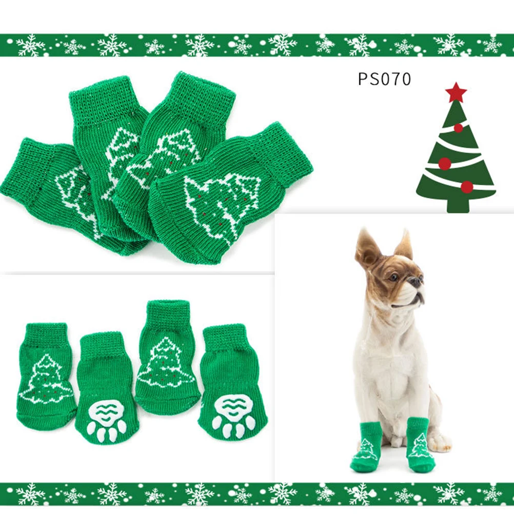 

4 set Soft Cotton Anti Pet Socks Christmas Doggie Cat Cartoon Pattern Non Warm Winter Snow Cold Paws Clean Dogs Cats