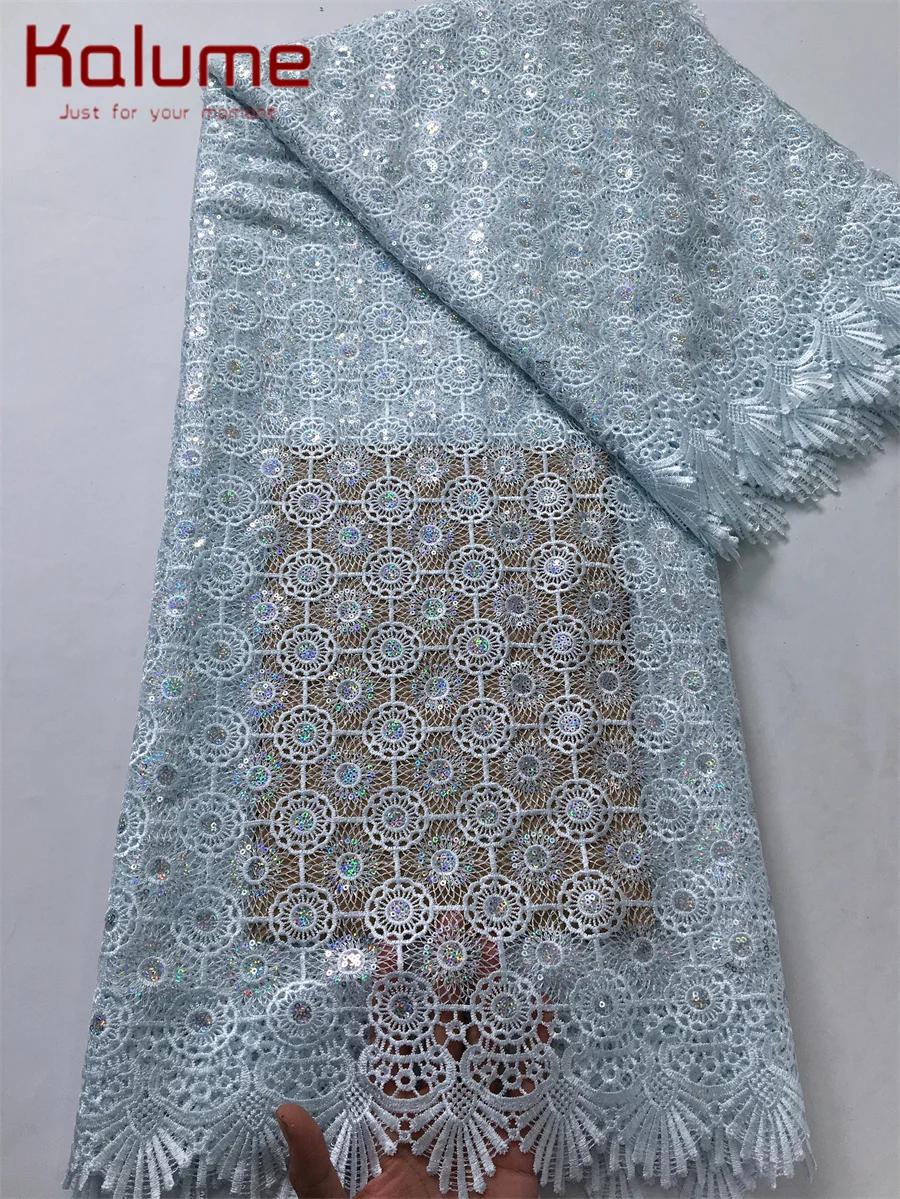 Kalume Latest African Guipure Cord Lace Fabric 2025 High Quality Nigeria Sequins Lace Fabric For Prom Dresses Sewing F4110