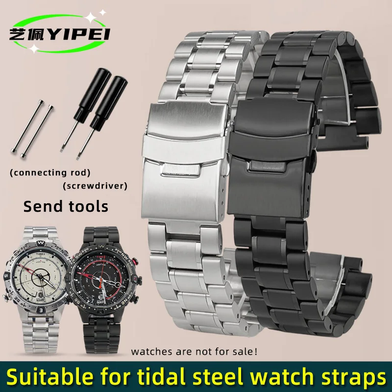 24*16mm stainless steel watchband For TIMEX T45601 T2N720 T2N721 T2N739 TW2R55500 TW2T76500 strap silver black men's bracelet