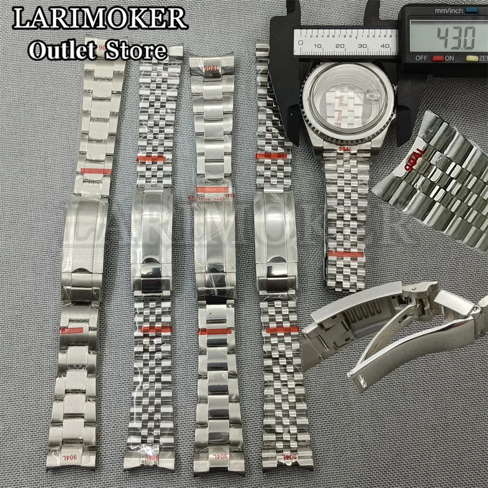 

21mm 904L Bracelet Solid Stainless Steel Watch Band Folding Buckle Mens Strap Suitable For 43mm Case