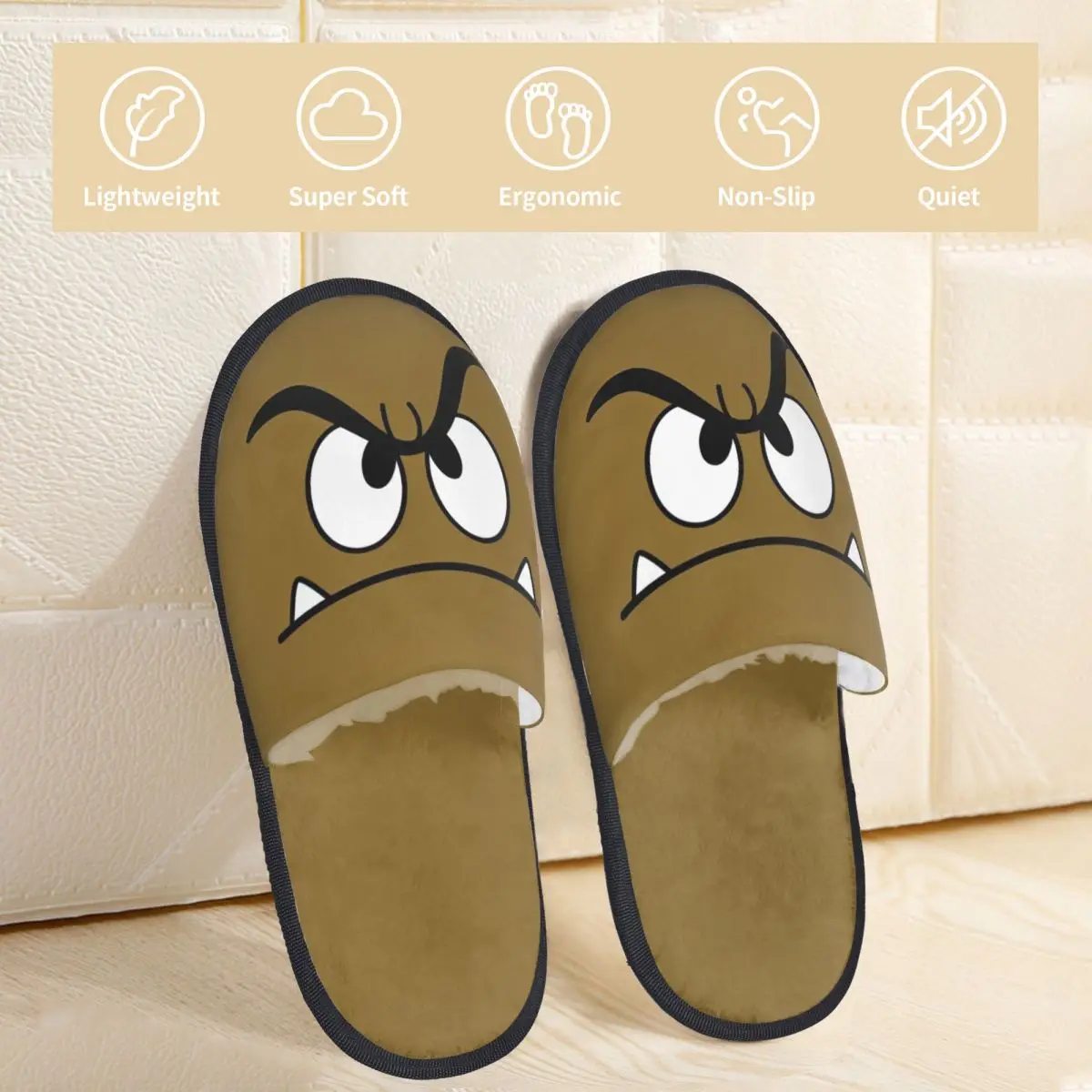 Goomba Cartoon Brown Mushroom Slippers Indoor Cozy Memory Foam Slides Non-skid