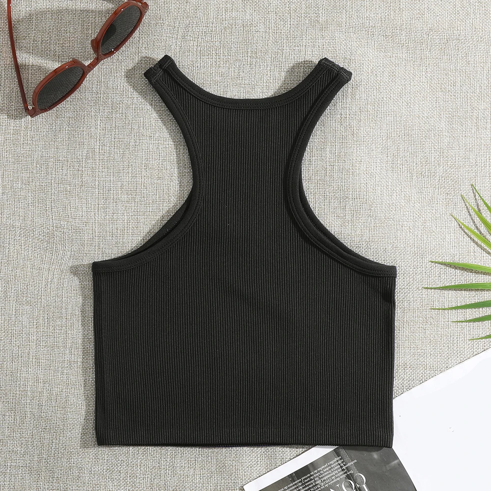 Women Yoga Threaded Vest Ribbed Crop Top Sleeveless O Neck Fitness Running Sports Bra Skin Friendly Gym Workout Tank Tops