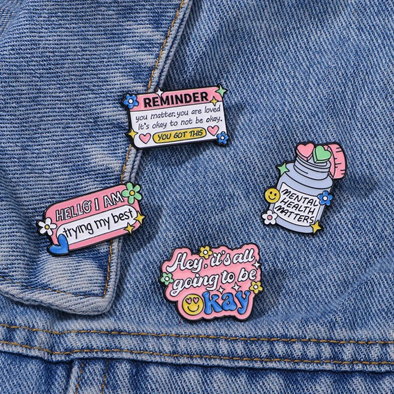 

Creative Pink Letter Brooch Reminder You Got it Okay Love Pill Jar Cartoon Metal Badge Punk Pin Jewelry Accessories Friends Gift