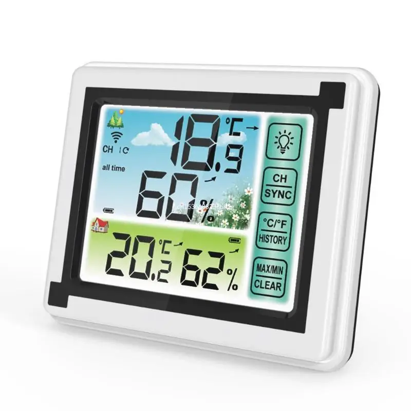 Wireless for Touch Screen Weather Station Indoor Outdoor Max Min Temperature meter Humidity Record ℃ ℉ Weather Monitor C