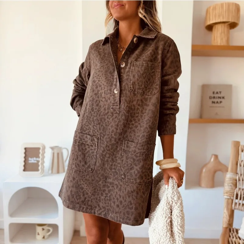 

Lapel Long-sleeved Loose Denim Dress