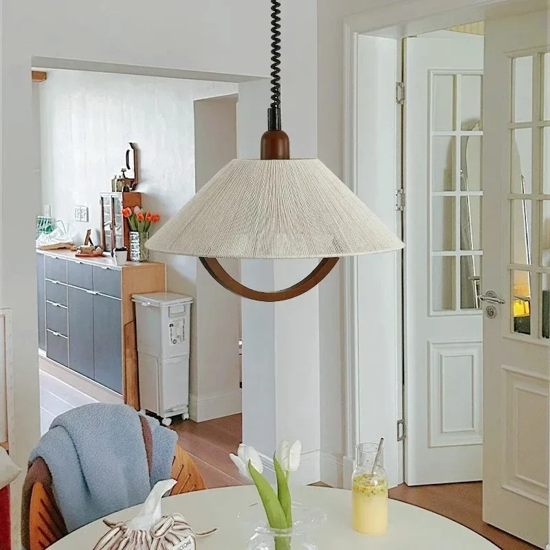 Imagem -04 - Madeira Hemp Rope Weaving Led Chandelier Vintage Pendant Lamp Sudeste Asiático Fit For Kitchen Island Quarto Estudo Bar Café