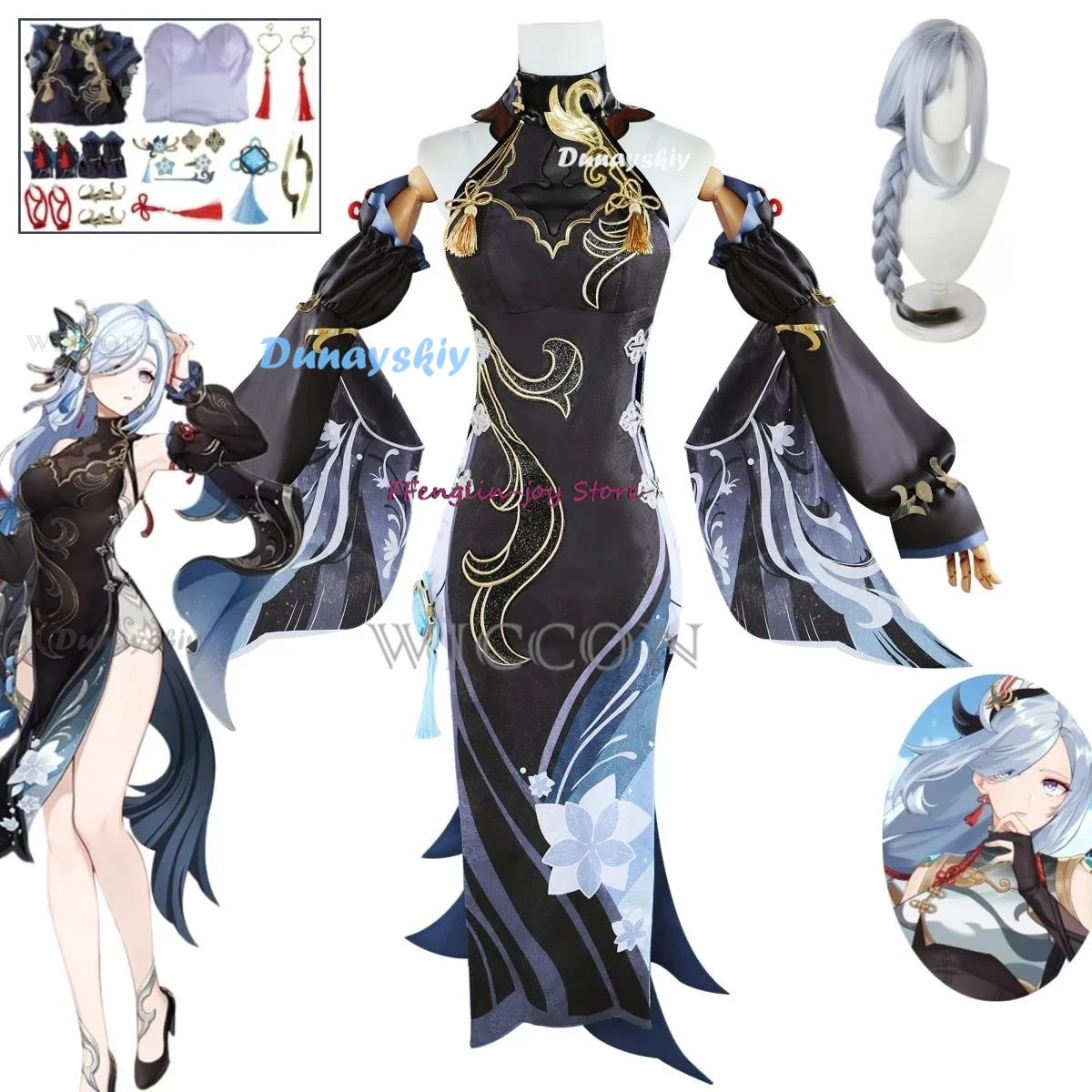 Genshin Impact Shenhe Cosplay Fantasia, Conjunto Completo, Anime, Dia das Bruxas, Carnaval, Festa, Performance