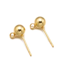 20pcs Stainless Steel Round Ball Ear Post Studs Gold Color Earrings for DIY Jewelry Making Supplies Findings Accessories Crafts