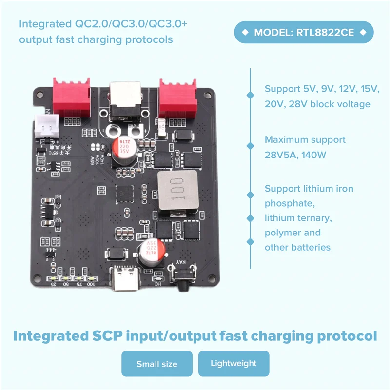 AAAN-140W Bidirectional Fast Charger Module 2S 3S 4S 5S 6S Lithium Battery Charging Board IP2366 Li- With DC Holder