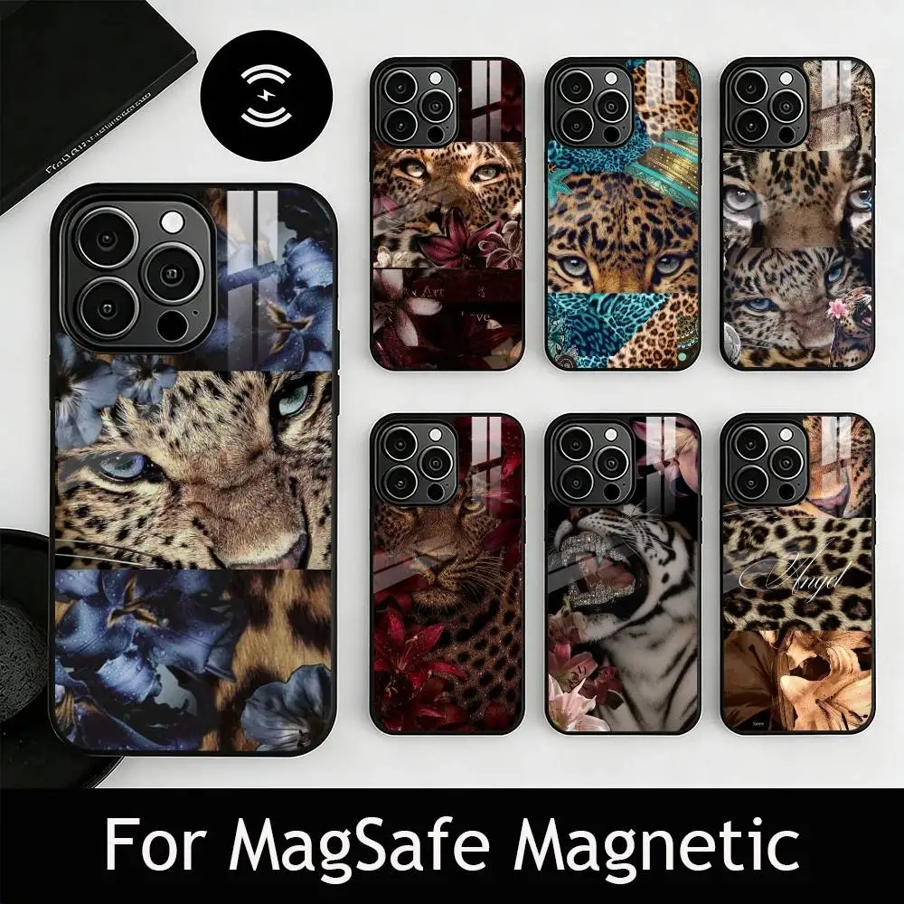 

Fashion leopard print Phone Case For iPhone17,16,15,14,13,12,11 Plus,Pro Magnetic For Magsafe Wireless Charging
