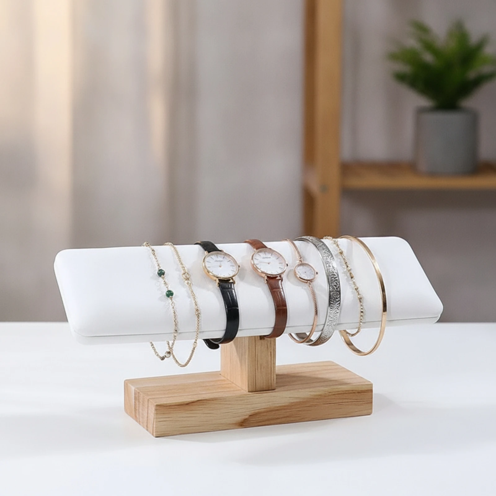 Wood Bracelet Holder with Base Slim Single-Tier Bracelet Display Stand Organizer Space Saving for Boutique Owners, Vanity