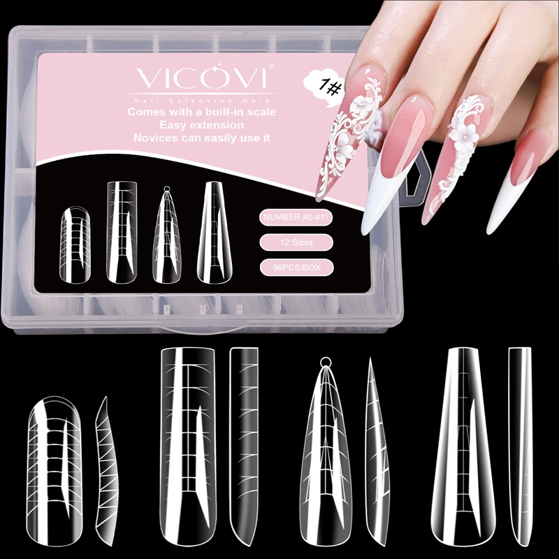 96PCS 4-in-1 Set Copertura Completa Estensione Del Chiodo Forma Stiletto Bara Trasparente Doppia Forme Punta Falsa Costruzione Rapida Stampo Gel Unghie artistiche Strumento