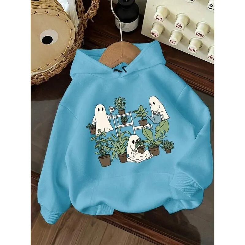 

Womens Halloween Cartoon Soul Graphic Hoodie Knit Loose Fit Comfortable Style Female Hoodies Casual Streetwear