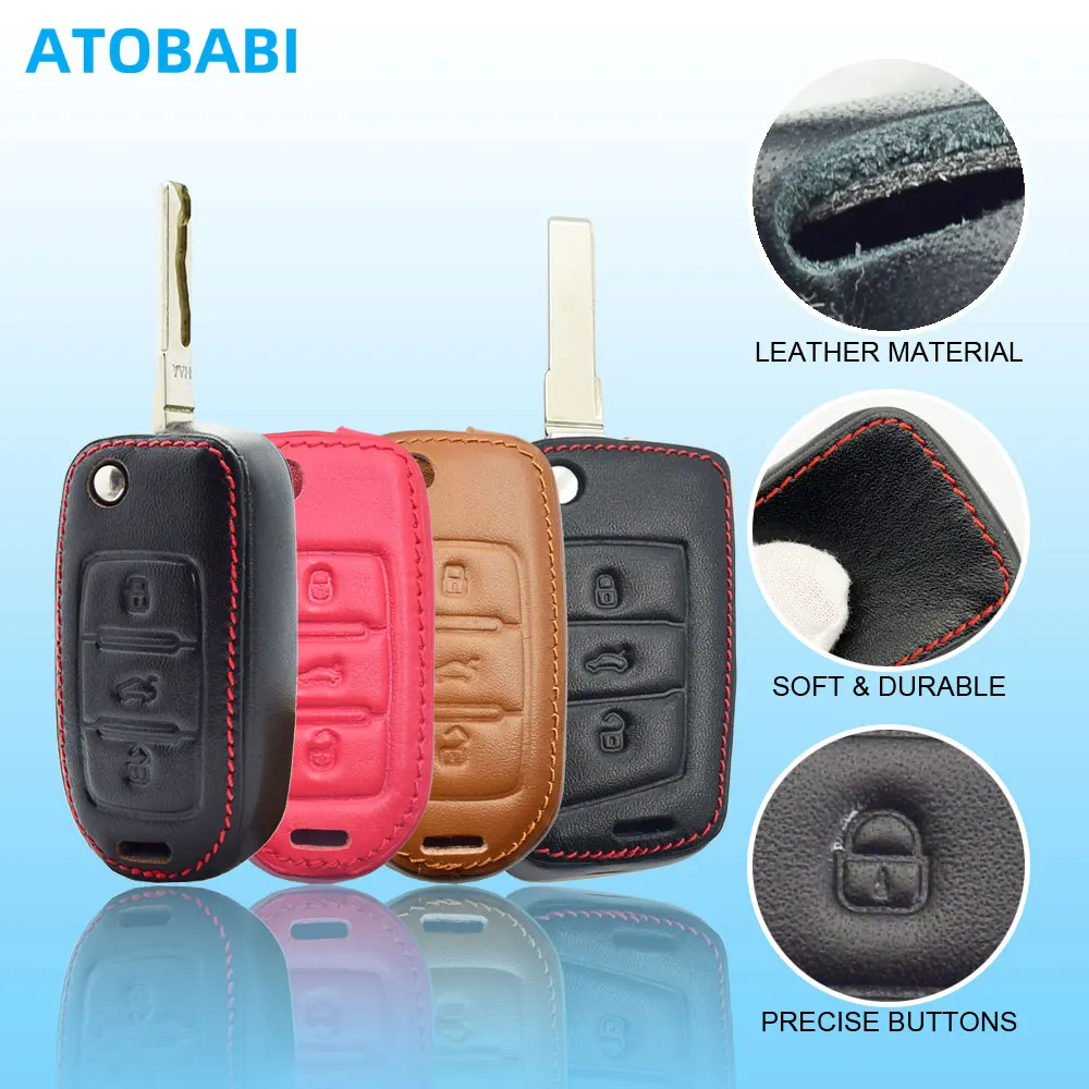 Fundas de cuero para llaves de coche, cubierta para VW Volkswagen Polo Golf 7 MK7 Passat B6 B5 UP Beetle Tiguan Caddy Skoda Octavia SEAT Ibiza Leon