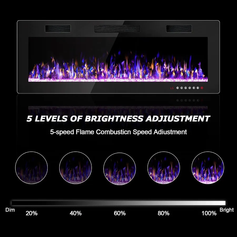 مدفأة كهربائية رفيعة للغاية مقاس 50 بوصة لغرفة المعيشة الحديثة أو غرفة النوم قائمة بذاتها أو مثبتة على الحائط مع مجموعة قابلة للتعديل #6