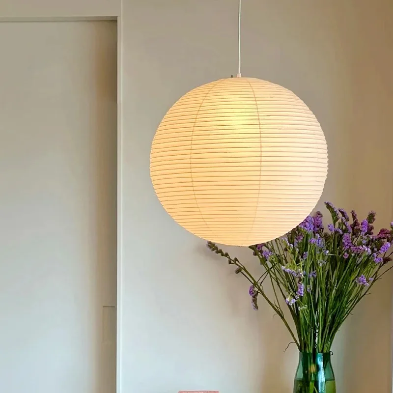Wabi Sabi Japanese Wind Round Rice Paper LED Pendant Light For Living Dining Room Nordic Loft Chandelier Home Decor Lamp