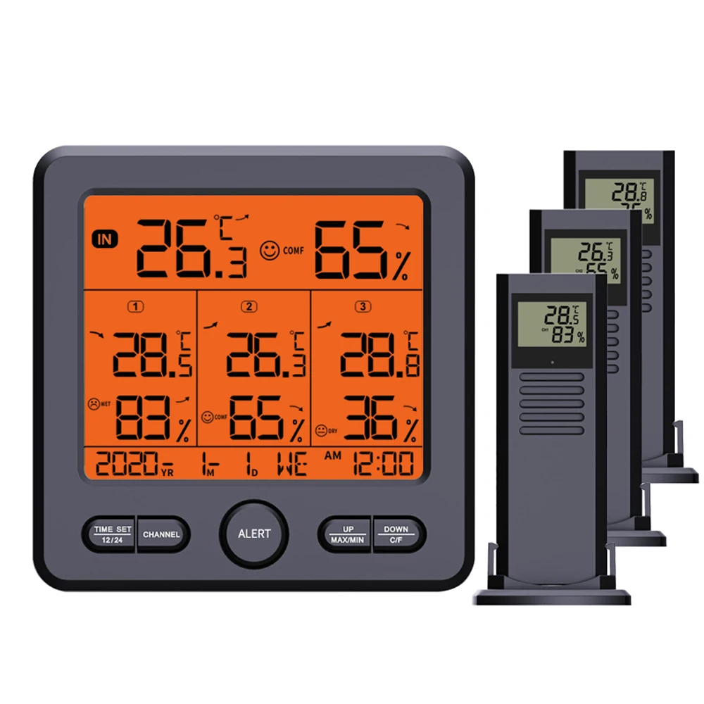 

Weather Station Wireless Sensors Digital Thermometer Hygrometer LCD Display Temperature and Humidity Meter with 3 Remote Sensors