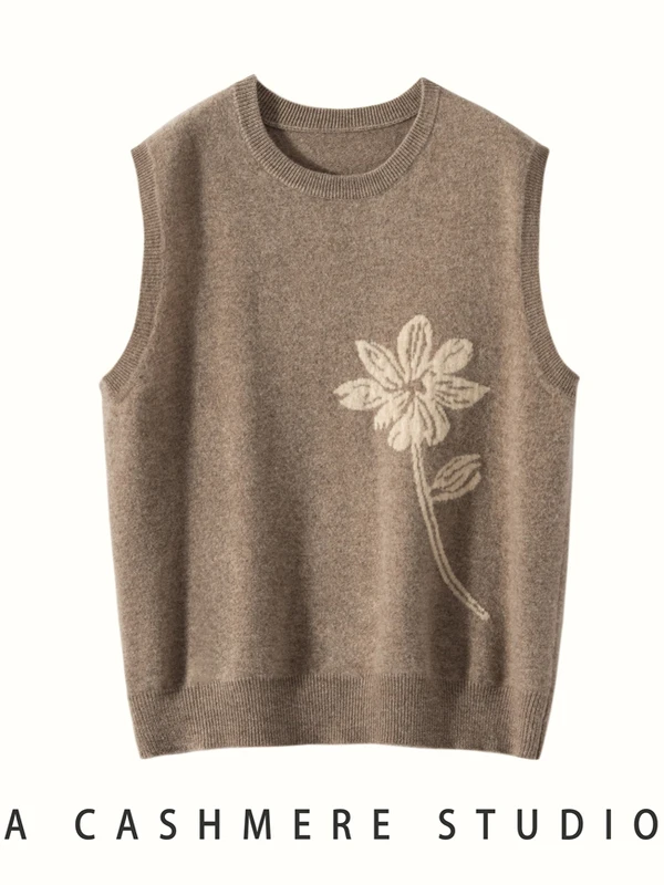 

Autumn Winter Women's Camere Knitted Vest round Ne Svel Layering Loose Slimming Floral Sweater oulder Pad