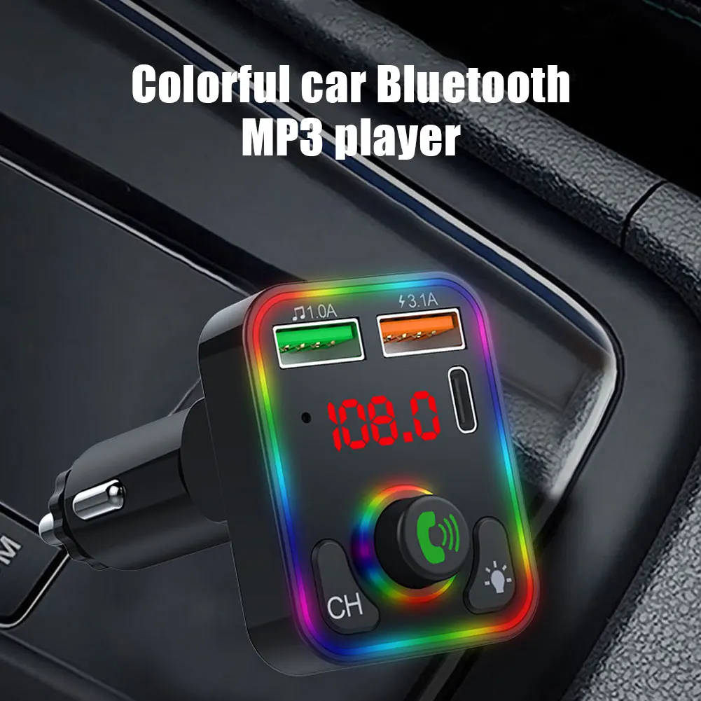 P3 Colorful Car Bluetooth MP3 Player Type-C Charger Bluetooth FM Transmitter USB Disk TF Card Multifunctional Hands Free Car Kit