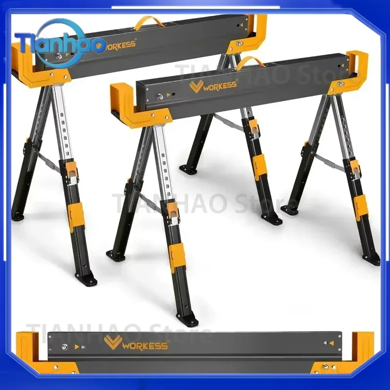 for Saw Horses 2 Pack Folding Heavy Duty Work Stand 2600 Lbs Capacity Adjustable Height 24-32 Inch with 2x4 Support Arms