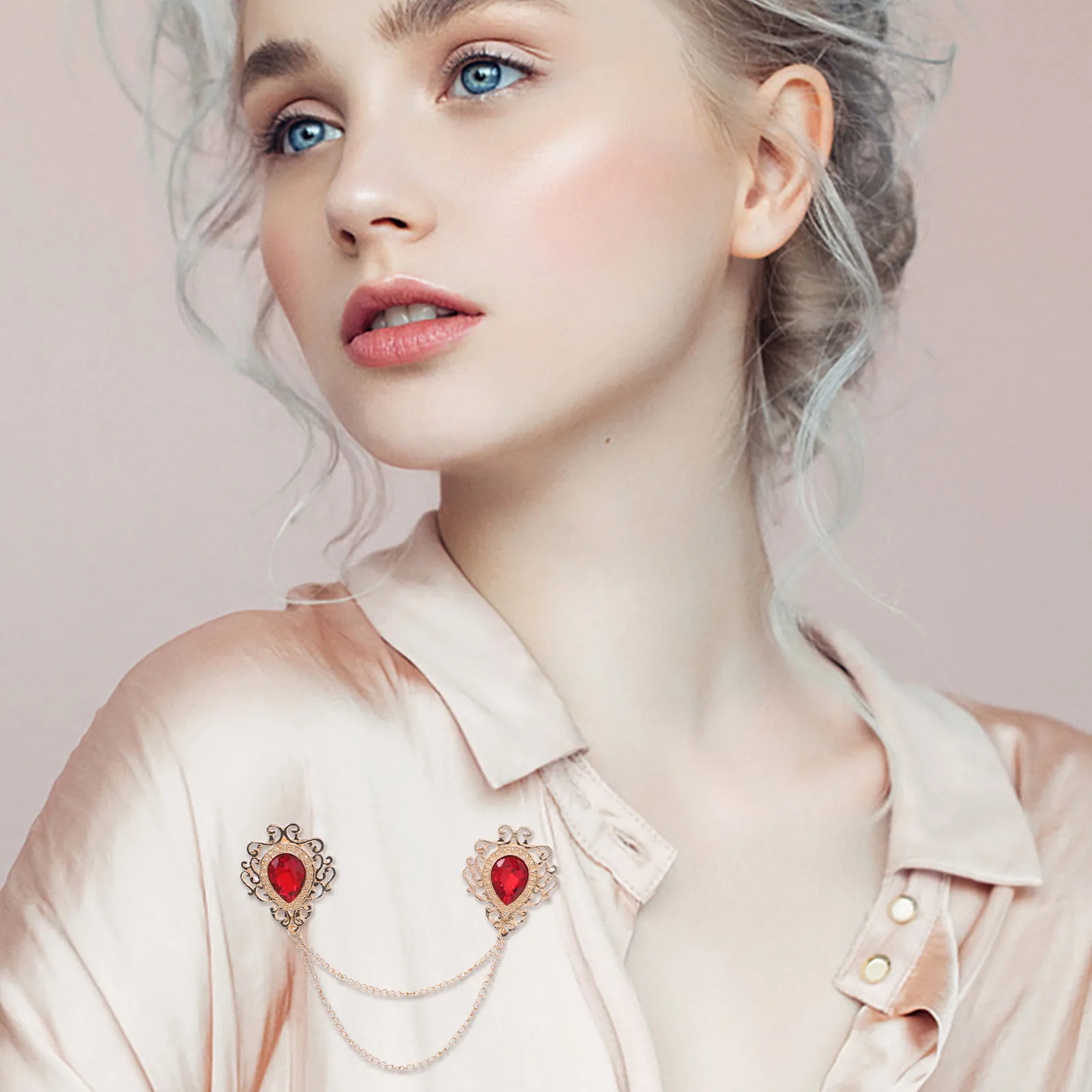 

4Pcs Teardrop Brooch Collar Clips Vintage Sweater Shawl Chain Clips for Women Clothes Decorative Pins and Jacket Accessory