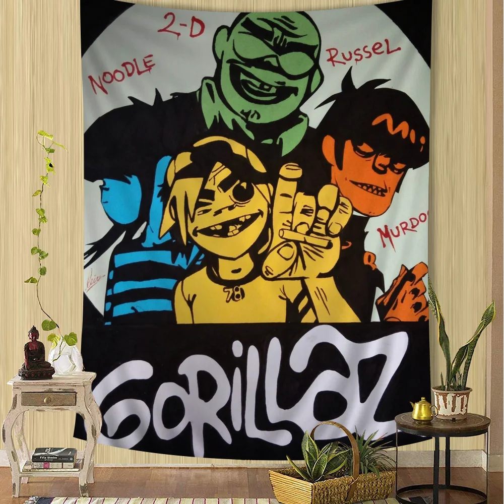 Gorillaz z nadrukiem duża ściana gobelin wiszący Tarot ściana hipisowska dywaniki wystrój domu w akademiku