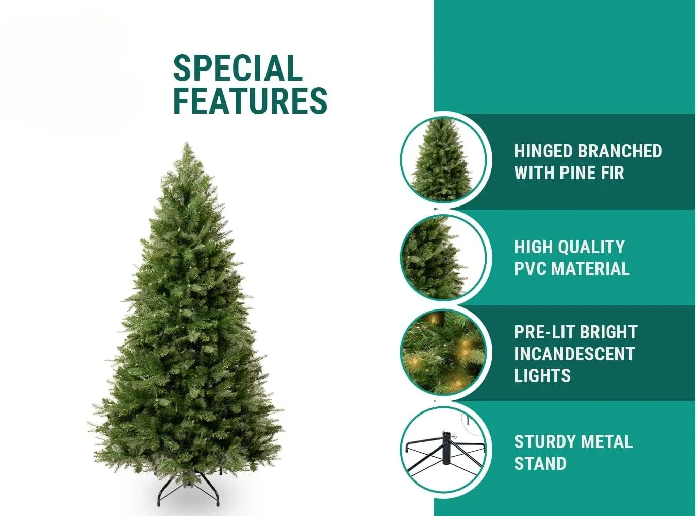 9ft Christmas Tree with Lights, Realistic Fir Christmas Tree Prelit with 2532 Branch Tips, 900 Warm Lights and Metal Stand