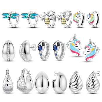Style teardrop shape 925 Sterling Silver Animal Colorful Snake Horse Bradypod Double Hoop Earrings For Lady Gifts Fine Jewelry
