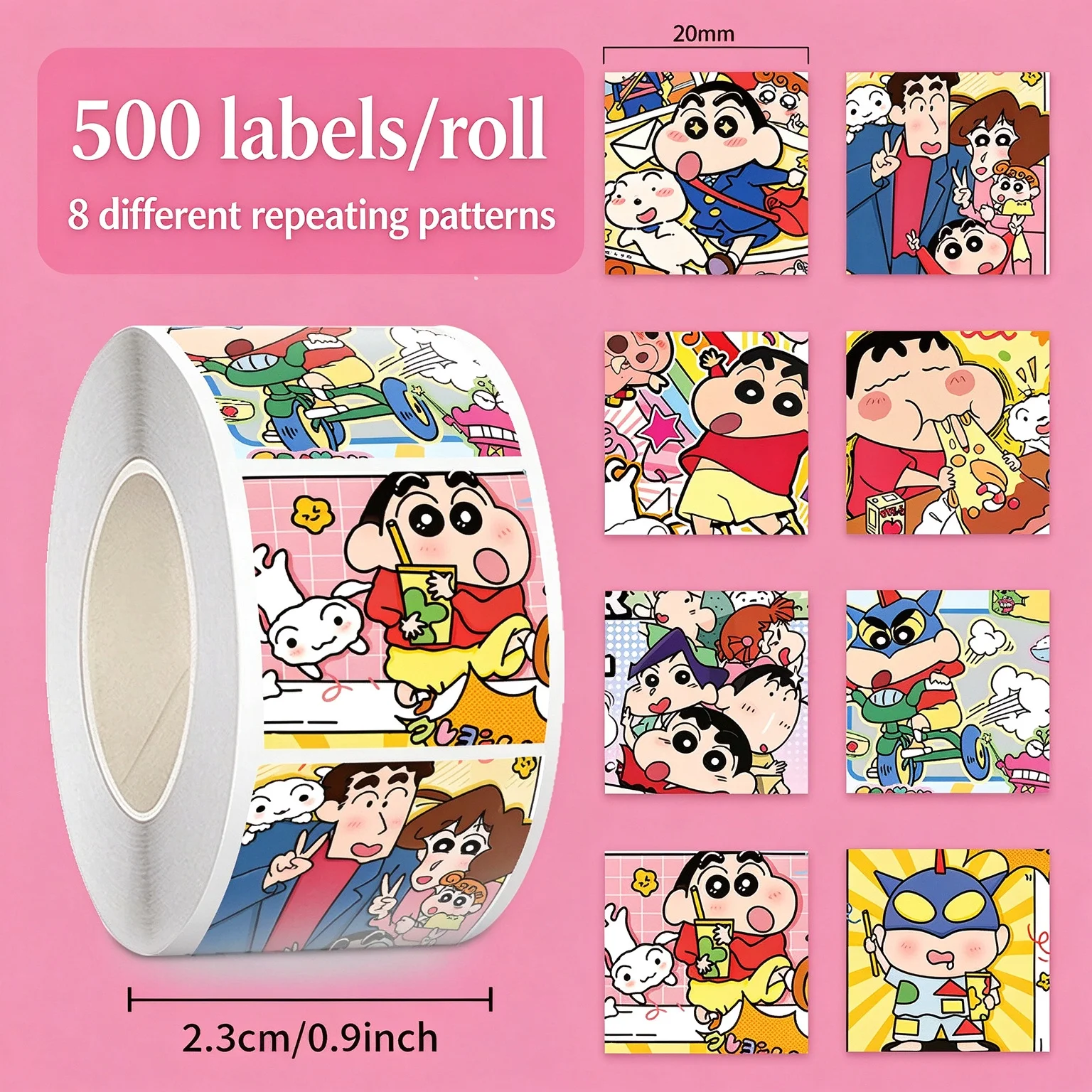 500pcs/Roll Crayon Shin-Chan Anime Cartoon Sealing Sticker DIY Laptop Stationery Phone Case Decals Decoration Stiker Reward Gift
