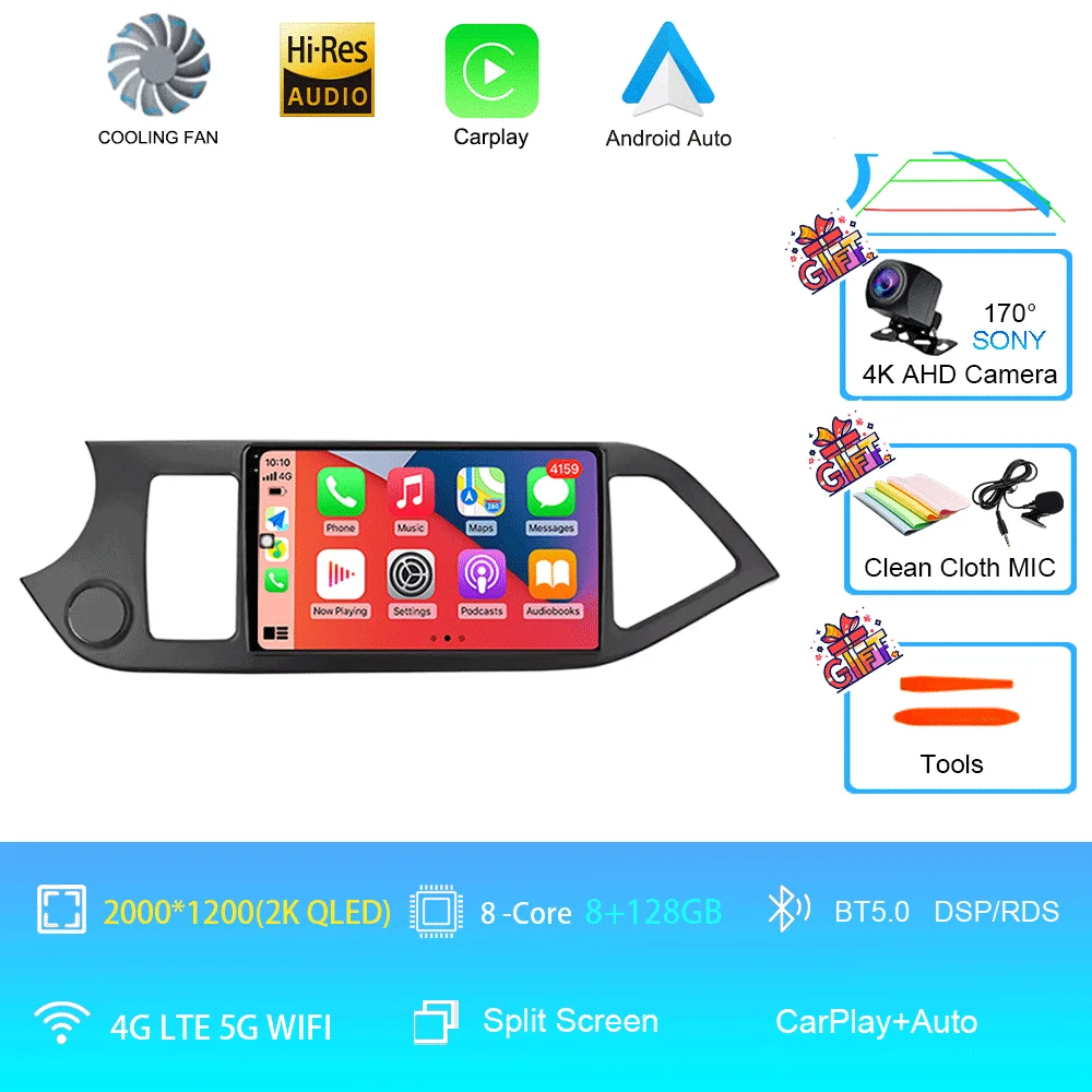 Android 16 Voor KIA PICANTO Ochtend 2011 2012 2013 2014 2015 2016 Carplay Auto Multimedia Autoradio Navigatie Speler WIFI + 4G DSP